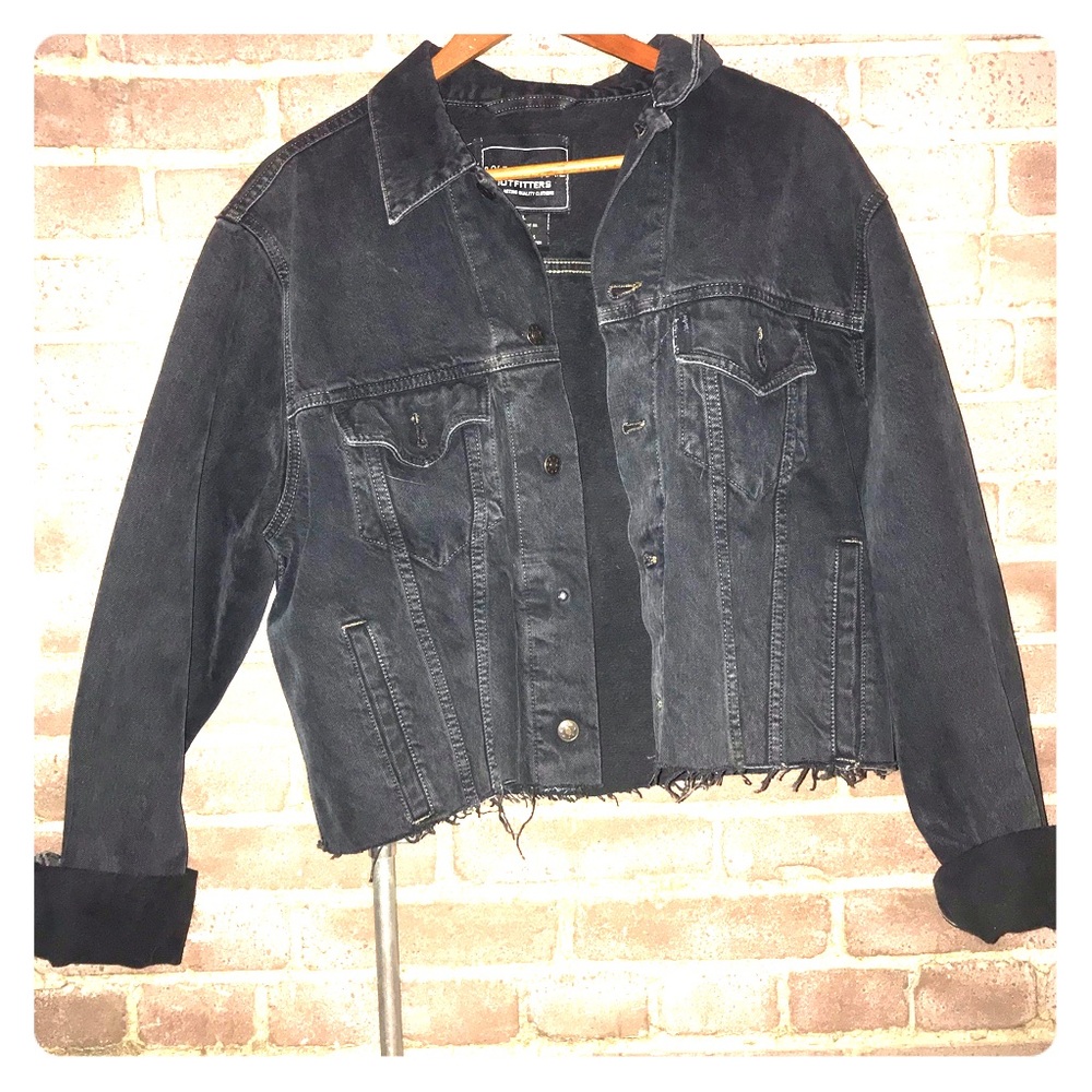 Cropped black denim jacket